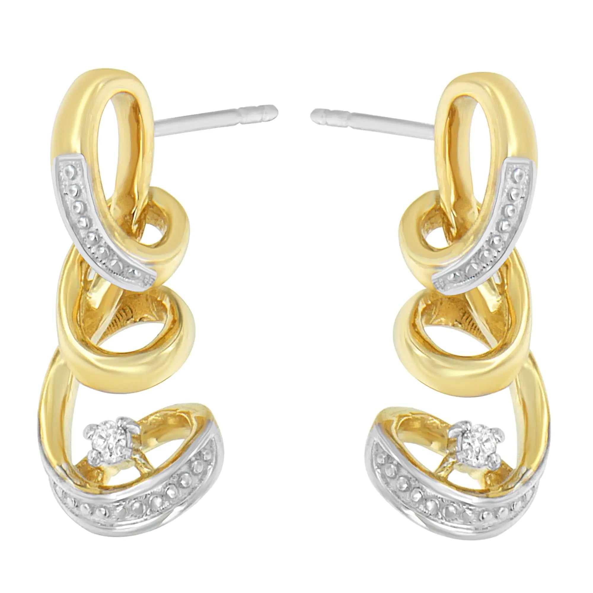 Espira 10K Two Tone Gold Round cut Diamond Earring (0.05 cttw, J-K Color, I2-I3 Clarity)