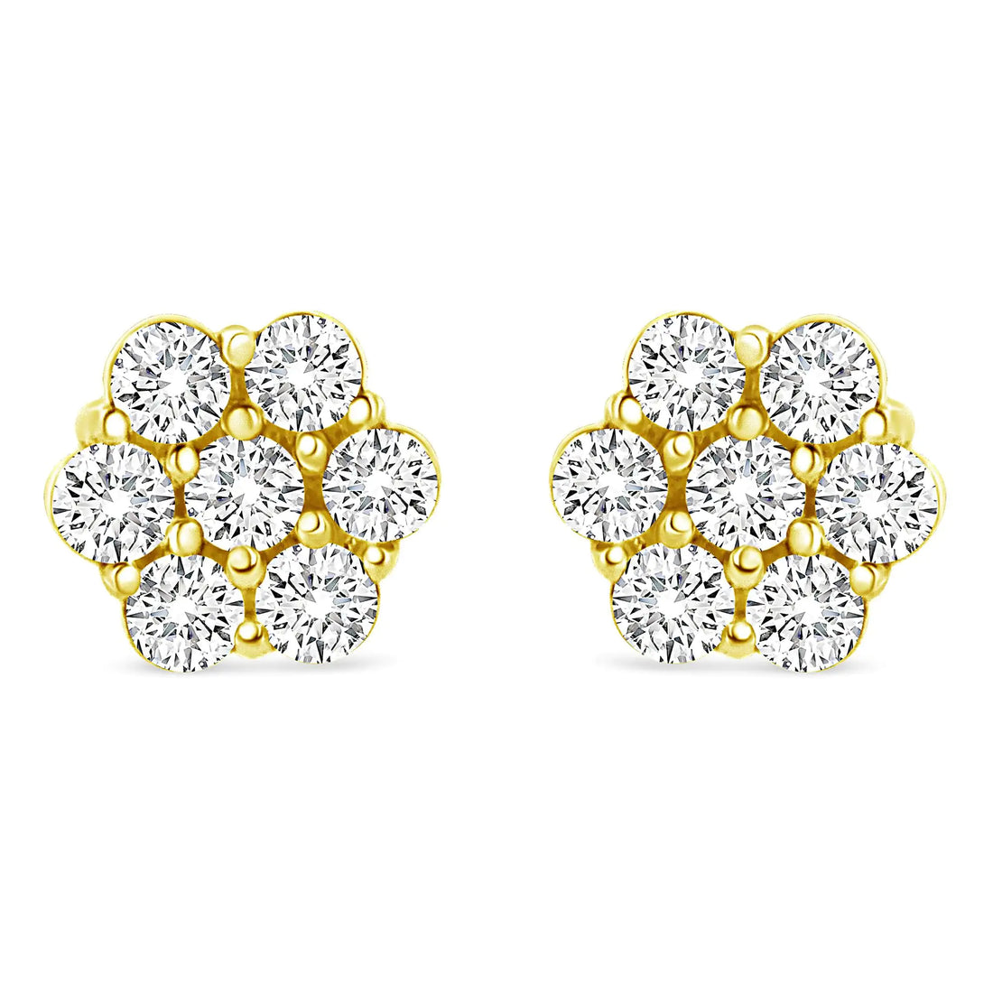 14K Yellow Gold 1/2 Cttw Round Brilliant Cut Diamond Floral Cluster Screwback Stud Earrings (I-J Color, SI2-I1 Clarity)