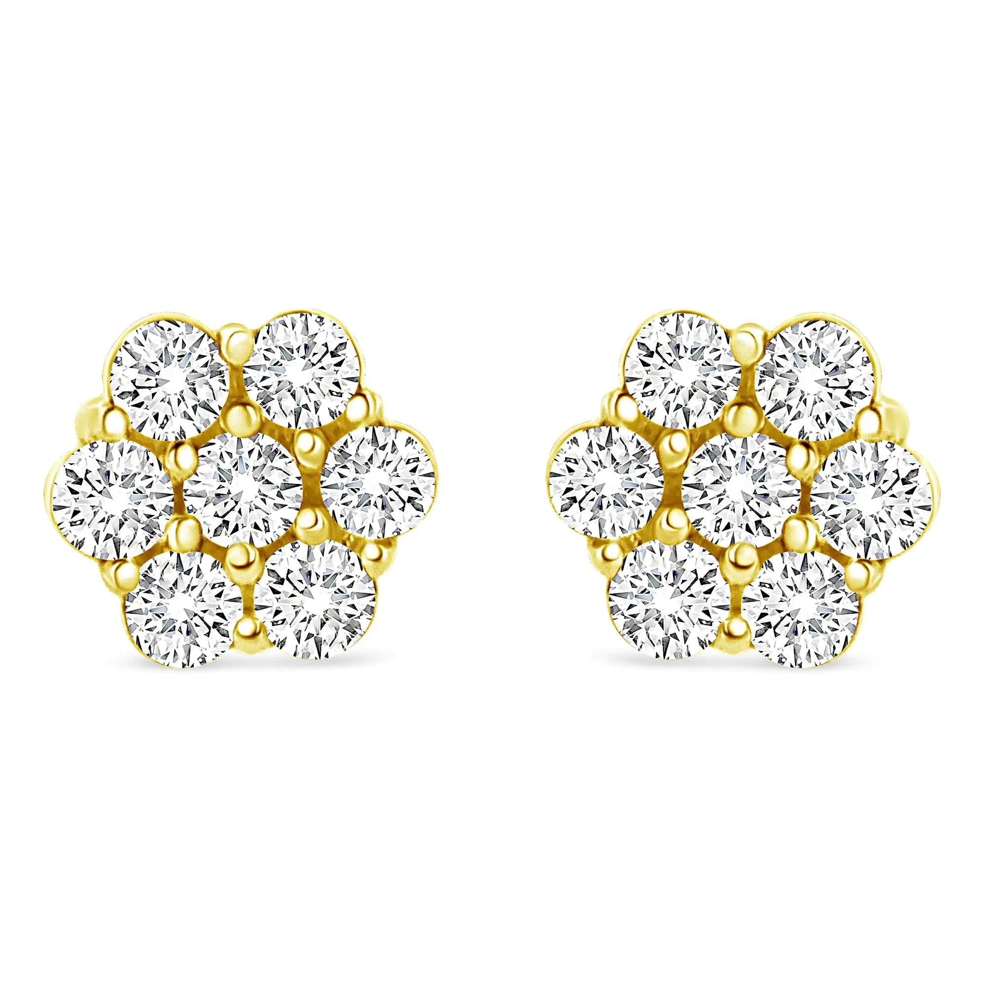 14K Yellow Gold 1/2 Cttw Round Brilliant Cut Diamond Floral Cluster Screwback Stud Earrings (I-J Color, SI2-I1 Clarity)