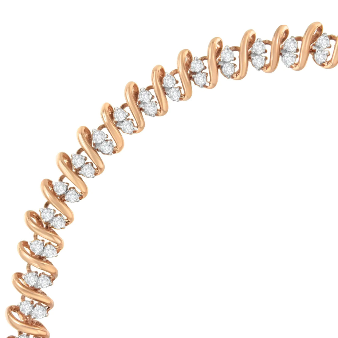 14KT Rose Gold Plated Sterling Silver Diamond S Link Tennis Bracelet (2 cttw, J-K Color, I1-I2 Clarity) - Size 7.5&quot;