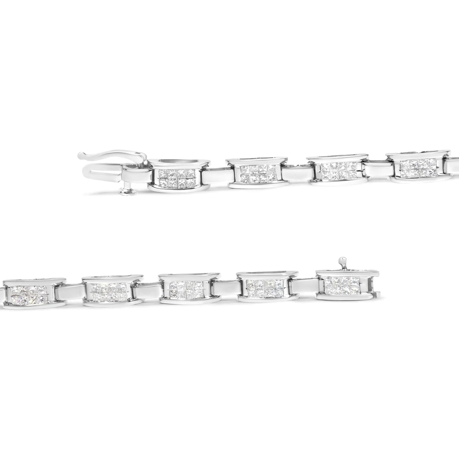 14K White Gold 2.0 Cttw Princess Cut Invisible Set Diamond Rectangular Link Bracelet (I-J Color, I1-I2 Clarity) - 7.25&quot;