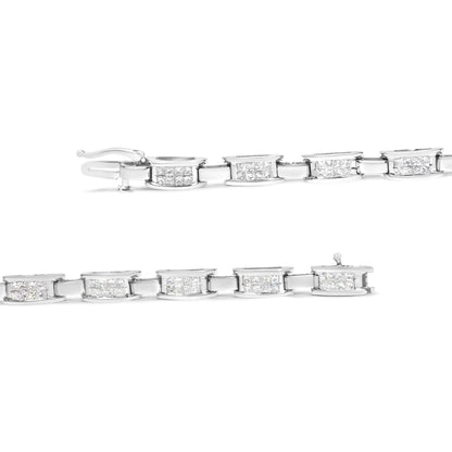 14K White Gold 2.0 Cttw Princess Cut Invisible Set Diamond Rectangular Link Bracelet (I-J Color, I1-I2 Clarity) - 7.25&quot;