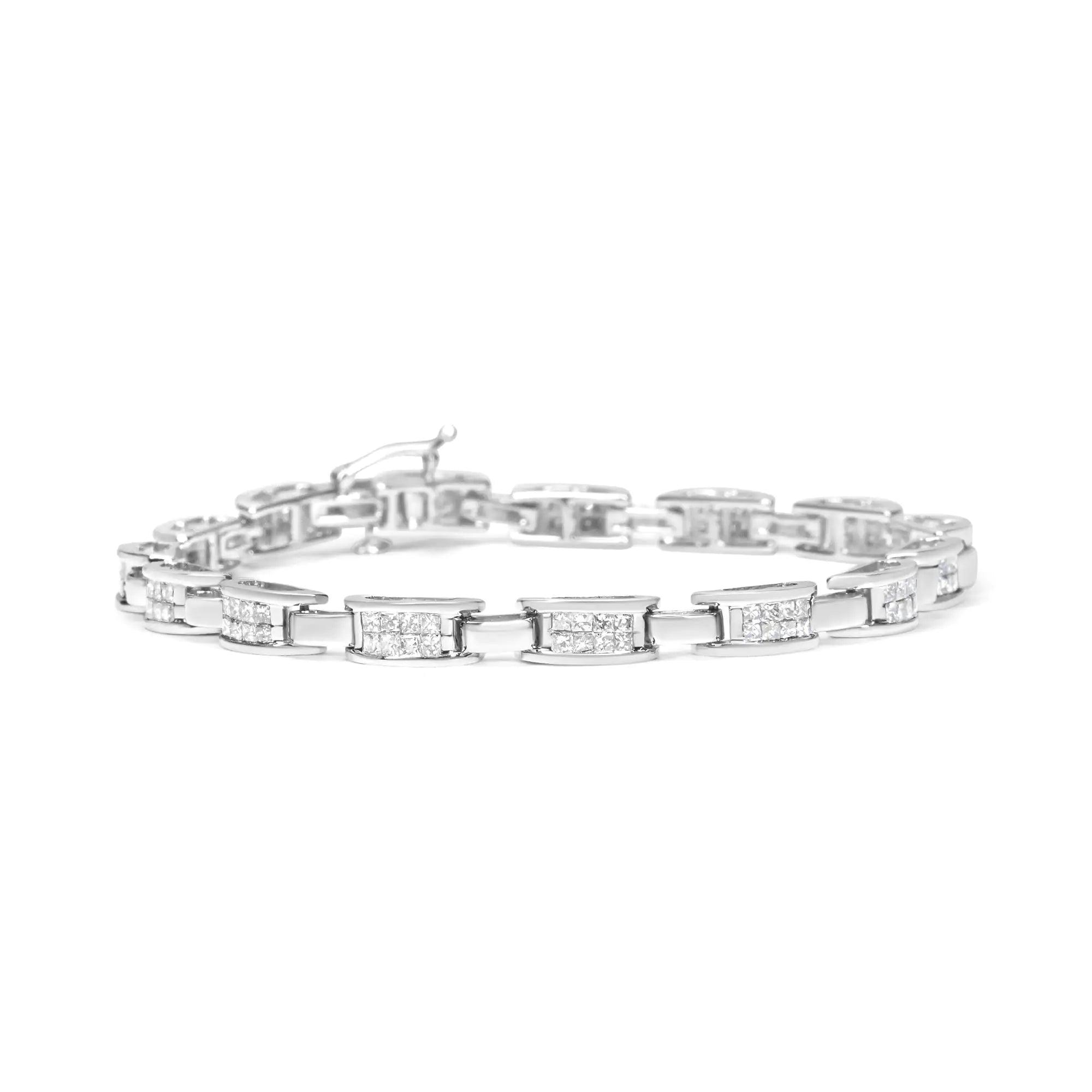 14K White Gold 2.0 Cttw Princess Cut Invisible Set Diamond Rectangular Link Bracelet (I-J Color, I1-I2 Clarity) - 7.25&quot;