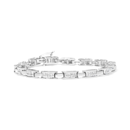 14K White Gold 2.0 Cttw Princess Cut Invisible Set Diamond Rectangular Link Bracelet (I-J Color, I1-I2 Clarity) - 7.25&quot;