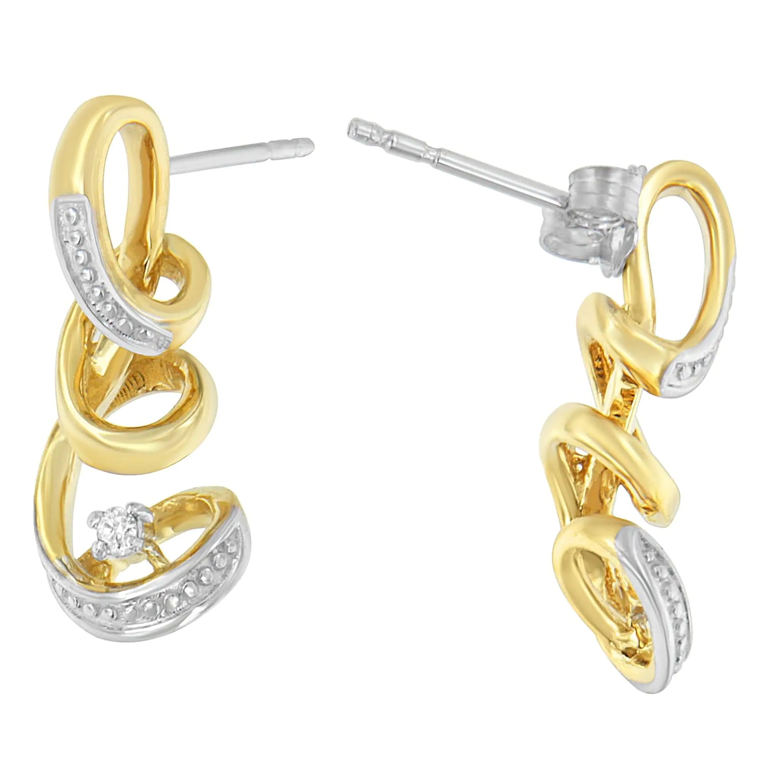 Espira 10K Two Tone Gold Round cut Diamond Earring (0.05 cttw, J-K Color, I2-I3 Clarity)