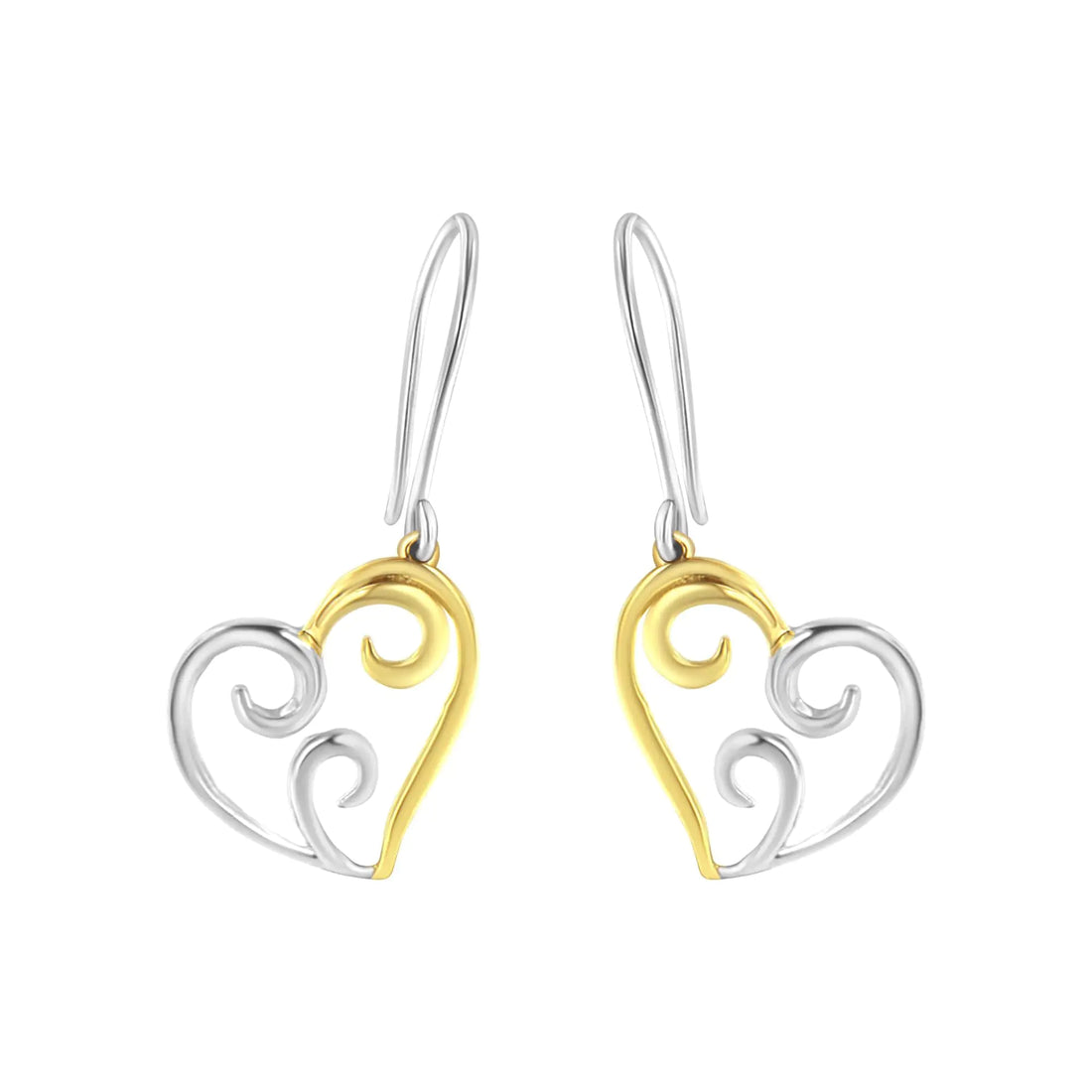 14K Half Silver and Gold Heart Earrings