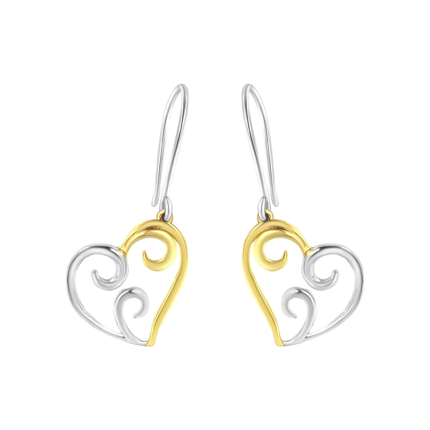 14K Half Silver and Gold Heart Earrings