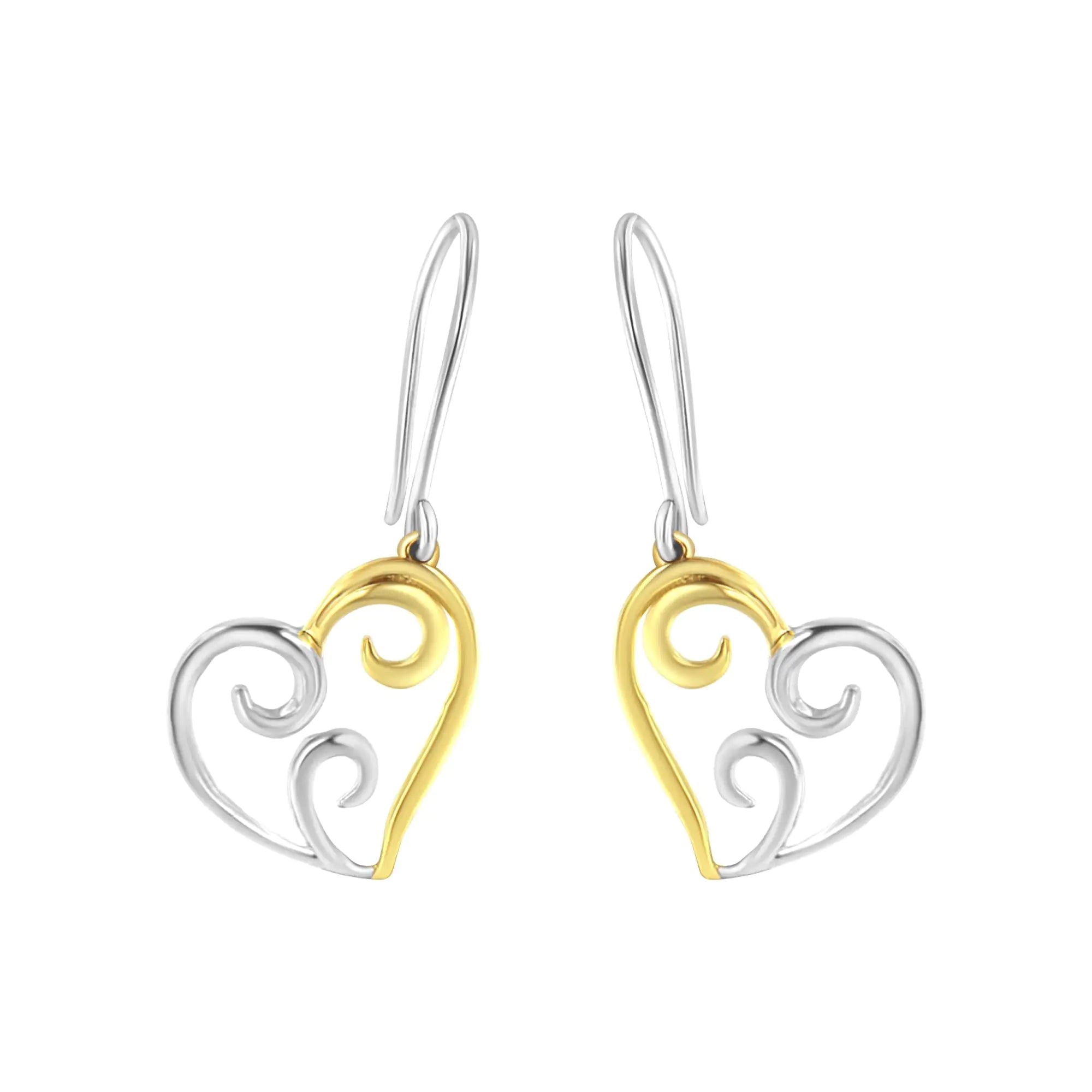 14K Half Silver and Gold Heart Earrings