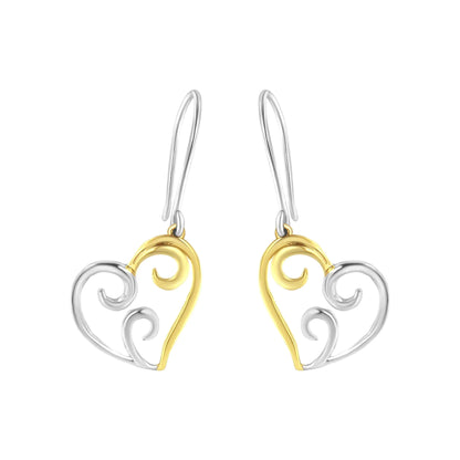 14K Half Silver and Gold Heart Earrings