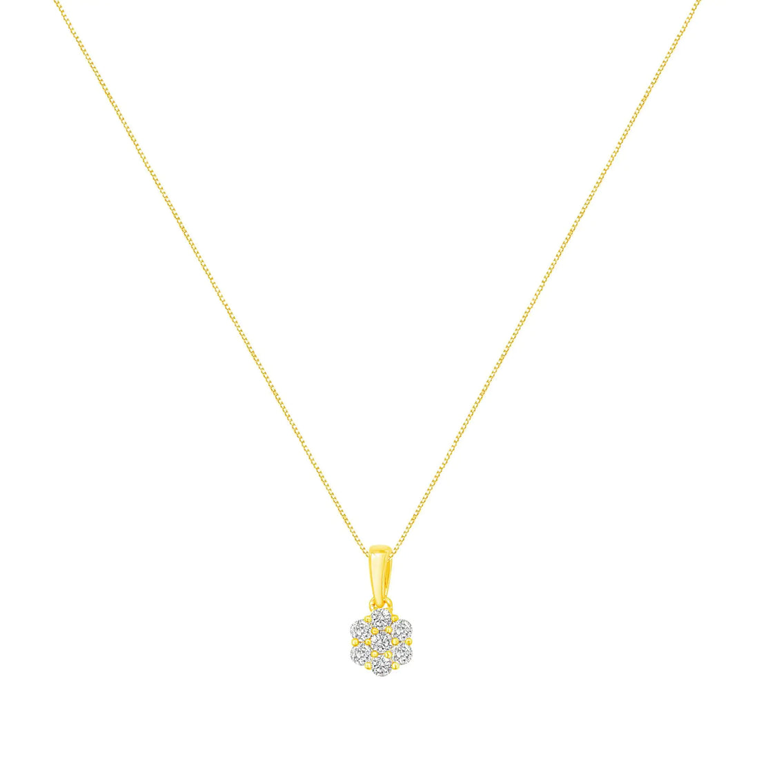 14K Yellow Gold 1/2 Cttw Prong Set, Round-Cut 7 Stone Diamond Flower 18&quot; Pendant Necklace (J-K Color, VS1-VS2 Clarity)