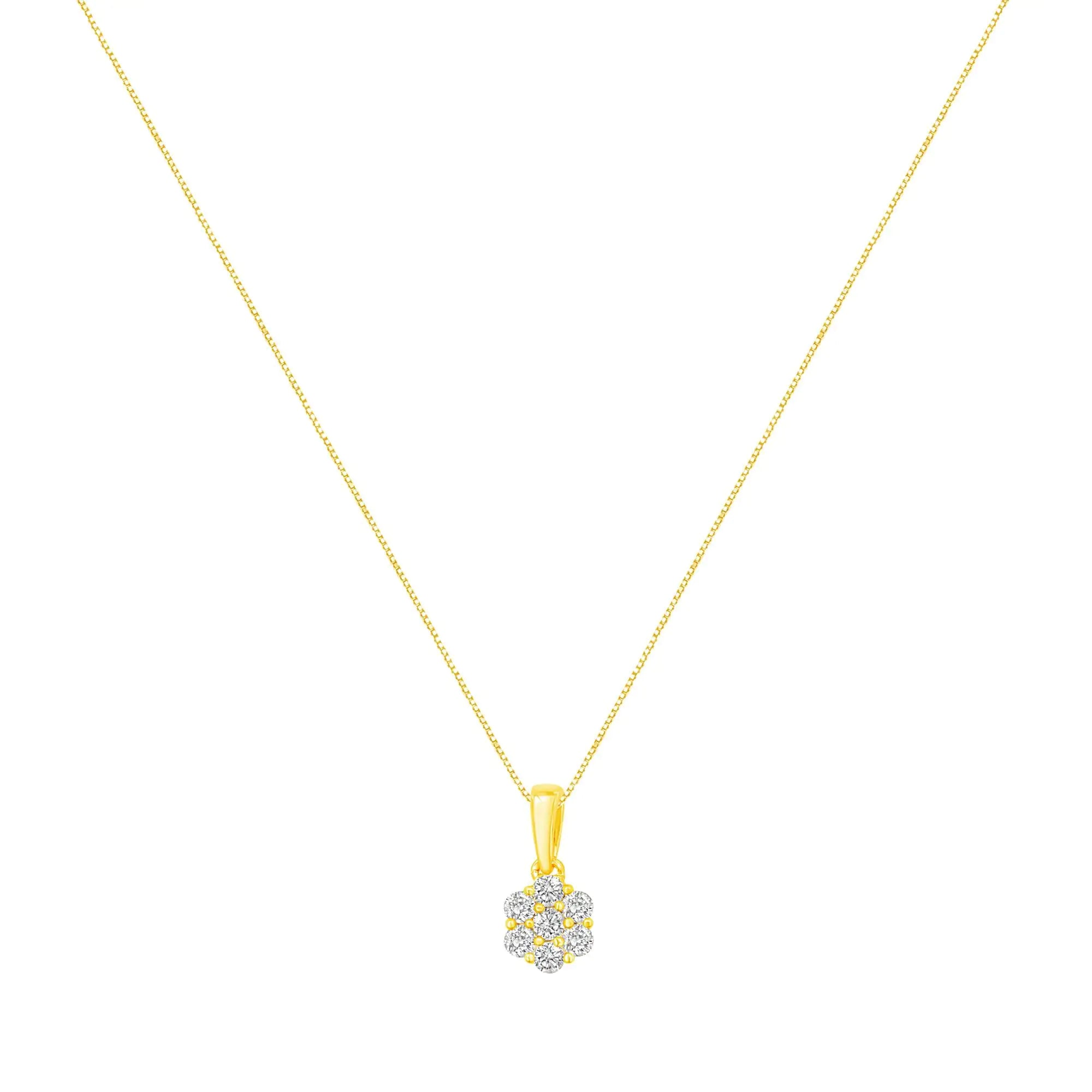 14K Yellow Gold 1/2 Cttw Prong Set, Round-Cut 7 Stone Diamond Flower 18&quot; Pendant Necklace (J-K Color, VS1-VS2 Clarity)