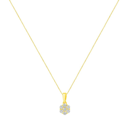 14K Yellow Gold 1/2 Cttw Prong Set, Round-Cut 7 Stone Diamond Flower 18&quot; Pendant Necklace (J-K Color, VS1-VS2 Clarity)