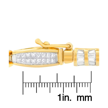 14K Yellow Gold Princess and Baguette Cut Diamond Beaded Bracelet (3.00 cttw, H-I Color, SI1-SI2 Clarity)