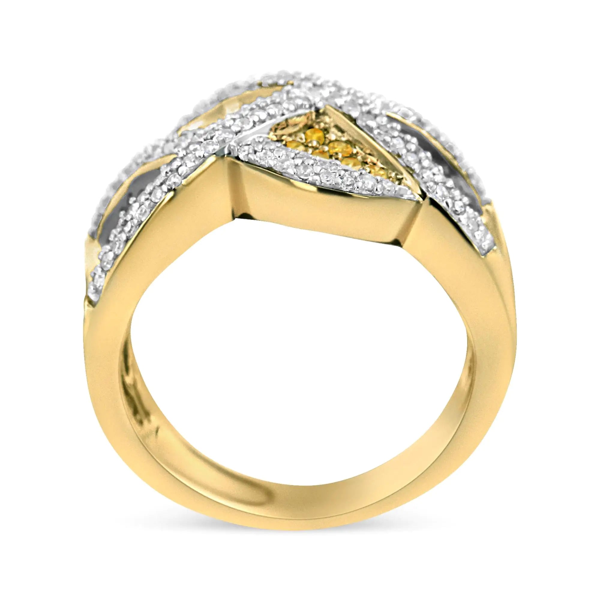 14K Yellow Gold 3/4 Cttw Champagne, Yellow and Round-Cut Diamond Ring (I-J Color, I2-I3 Clarity)