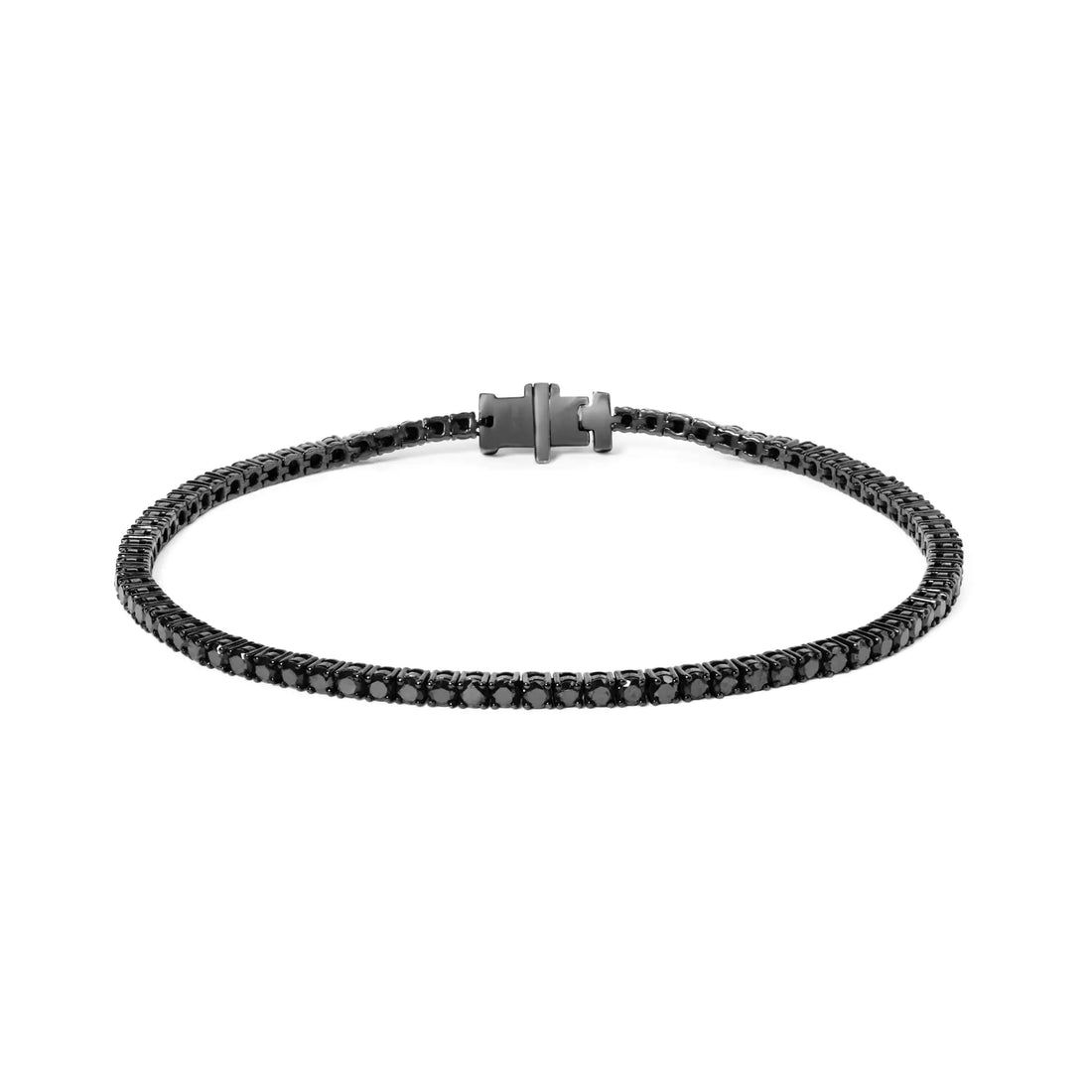 Black Rhodium Plated .925 Sterling Silver 5.00 Cttw Black Diamond Tennis Bracelet  (Black Color, I2-I3 Clarity) - 8.5 Inches