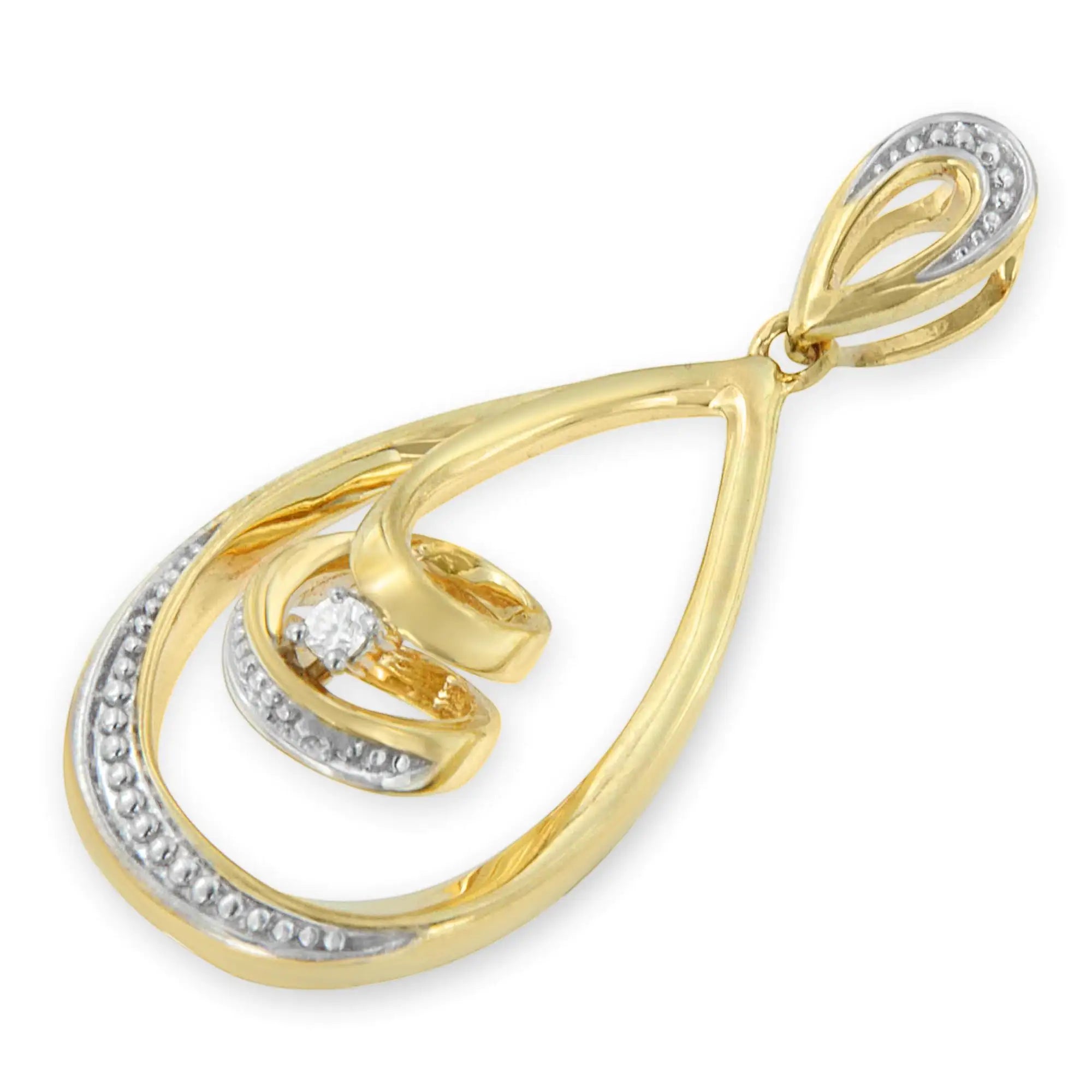 10K Gold Brilliant-Cut Diamond-Accented Open Teardrop Twisted Curl 18&quot; Pendant Necklace (J-K Color, I2-I3 Clarity) - Choice of Gold Colors (10K Yellow Gold)