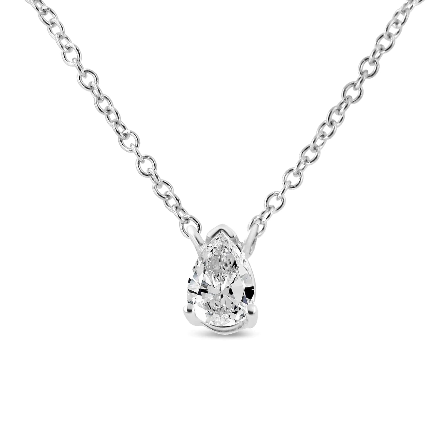 14K White Gold 1/5 Cttw Pear Shape Solitaire Diamond 18&quot; Pendant Necklace (G-H Color, VS2-SI1 Clarity)