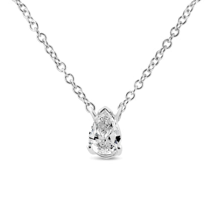 14K White Gold 1/5 Cttw Pear Shape Solitaire Diamond 18&quot; Pendant Necklace (G-H Color, VS2-SI1 Clarity)