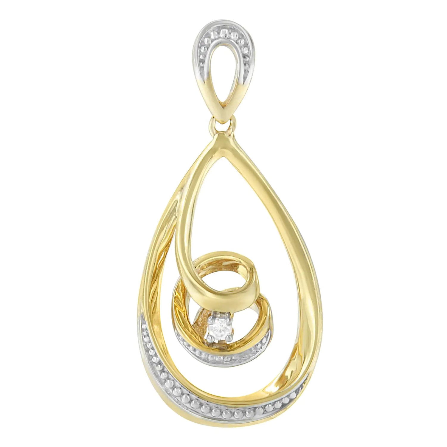 10K Gold Brilliant-Cut Diamond-Accented Open Teardrop Twisted Curl 18&quot; Pendant Necklace (J-K Color, I2-I3 Clarity) - Choice of Gold Colors (10K Yellow Gold)