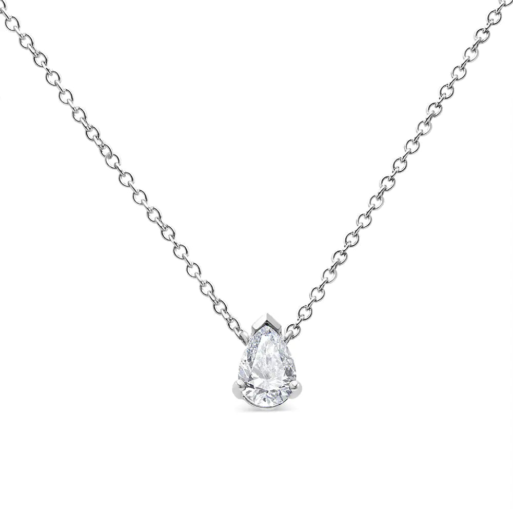 AGS Certified 14K White Gold 1/2 Cttw Diamond Pear 18&quot; Pendant Necklace (H-I Color, VS2-SI1 Clarity)