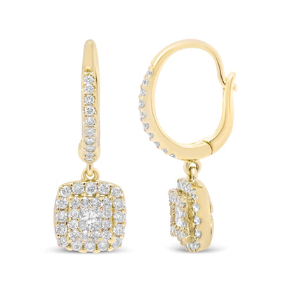 14K Yellow Gold 5/8 Cttw Invisible-Set Princess Diamond Square Halo Dangle Earring (H-I Color, SI1-SI2 Clarity)