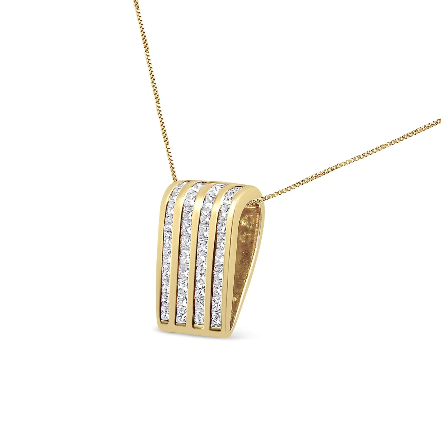 14K Yellow Gold 2 1/3 cttw Princess Cut Diamond Block Pendant Necklace (H-I, SI1-SI2)