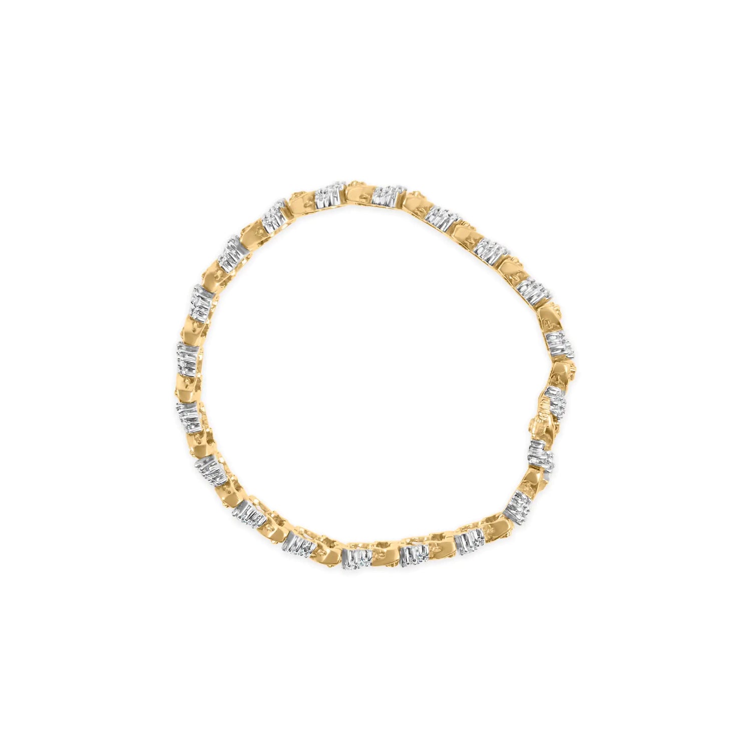 14K Yellow Gold 4.00 Cttw Diamond Woven Composite Cluster and S-Link Bracelet (I-J Color, I1-I2 Clarity) - 7&quot; Inches