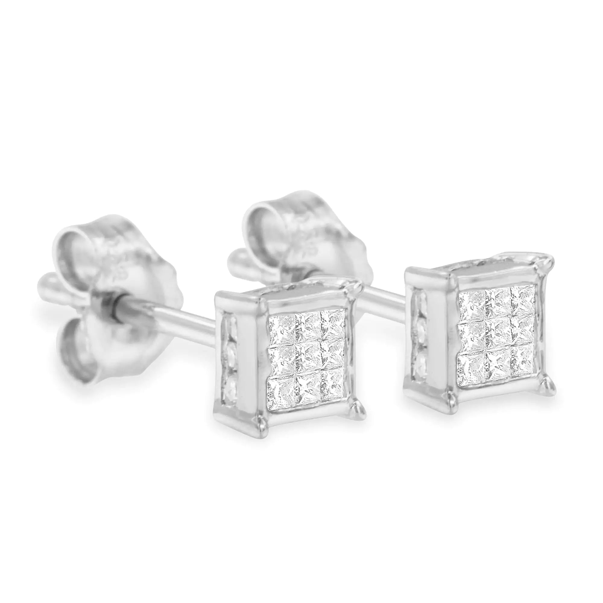 Sterling Silver Princess Cut Diamond Square Stud Earrings (.3 cttw, H-I Color, I1-I2 Clarity)