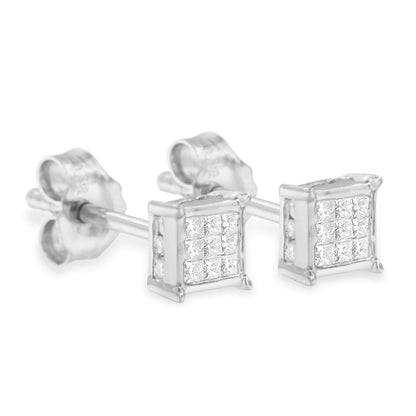 Sterling Silver Princess Cut Diamond Square Stud Earrings (.3 cttw, H-I Color, I1-I2 Clarity)