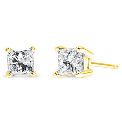 14K Yellow Gold 1/2 Cttw Princess-Cut Square Near Colorless Diamond Classic 4-Prong Solitaire Stud Earrings (H-I Color, I1-I2 Clarity)