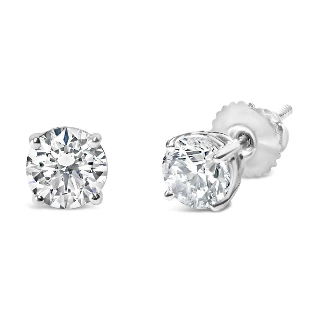 IGI Certified 14K White Gold 1 1/2 Cttw Round Diamond Solitaire Stud Earrings with Screwbacks (G-H Color, I1-I2 Clarity)