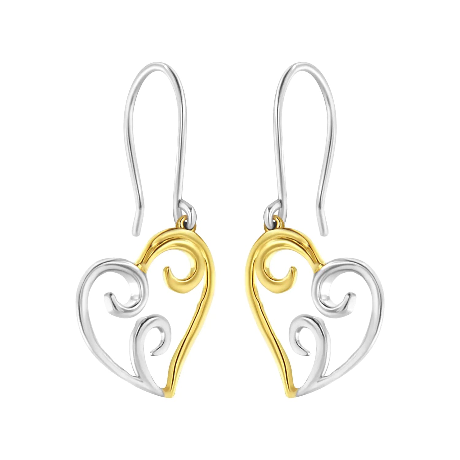 14K Half Silver and Gold Heart Earrings