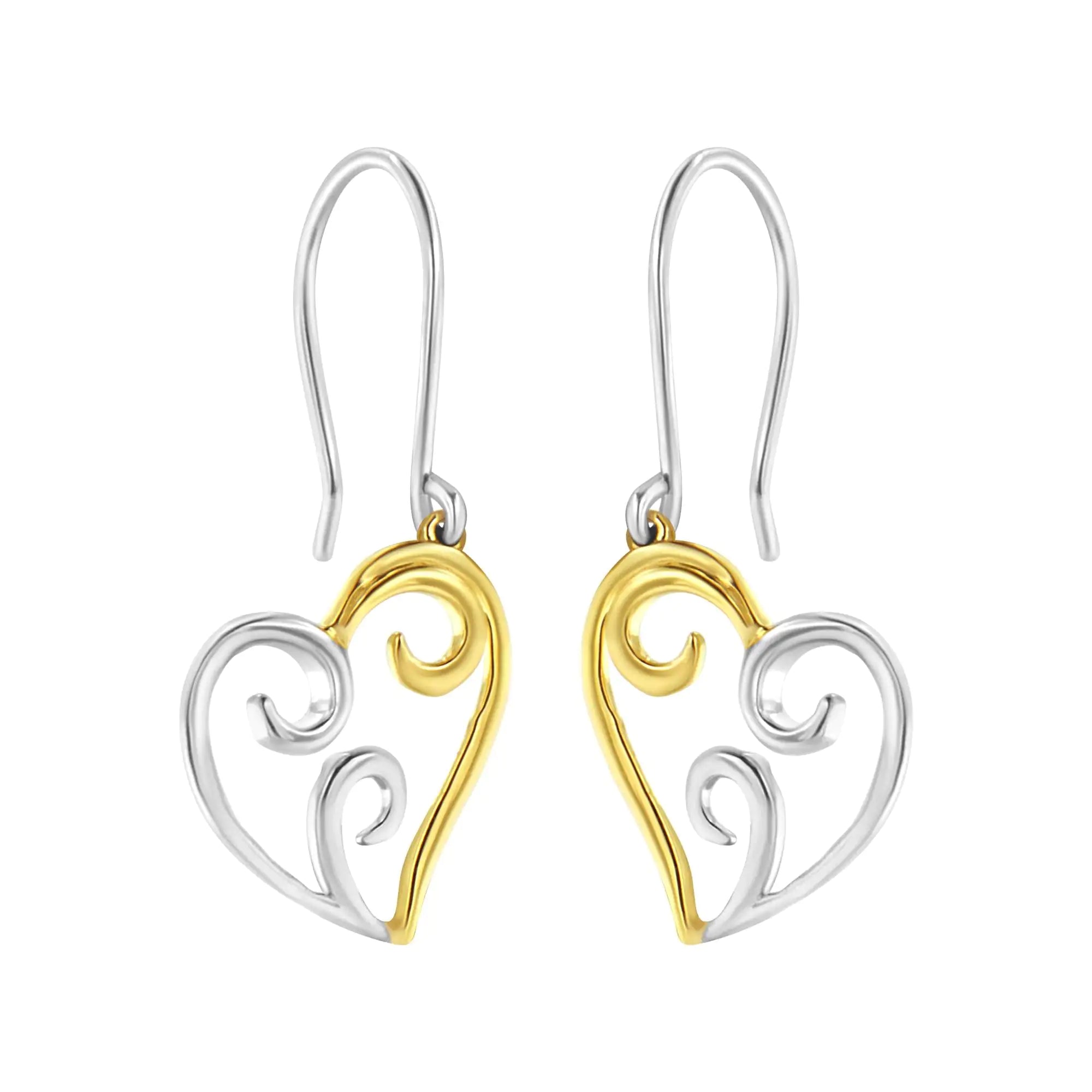 14K Half Silver and Gold Heart Earrings