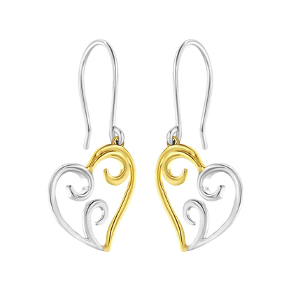 14K Half Silver and Gold Heart Earrings