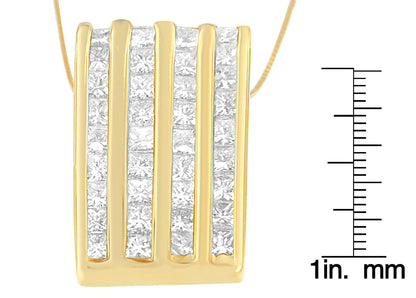 14K Yellow Gold 2 1/3 cttw Princess Cut Diamond Block Pendant Necklace (H-I, SI1-SI2)