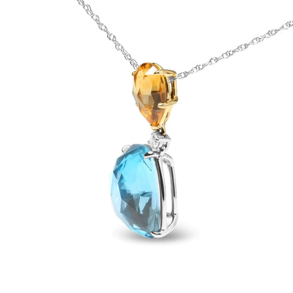 18K White and Yellow Gold Diamond Accent and Yellow Citrine and Sky Blue Topaz Gemstone Dangle Drop 18&quot; Pendant Necklace (G-H Color, SI1-SI2 Clarity)