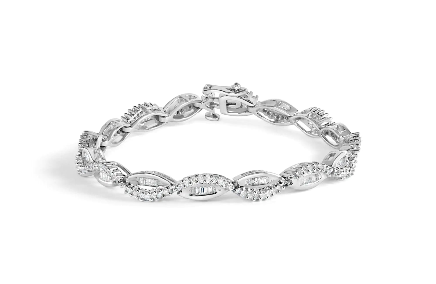 14K White Gold 2.00 Cttw Diamond Swirl and Pear Shape Link Bracelet (I-J Color, I2-I3 Clarity) - 7&quot;