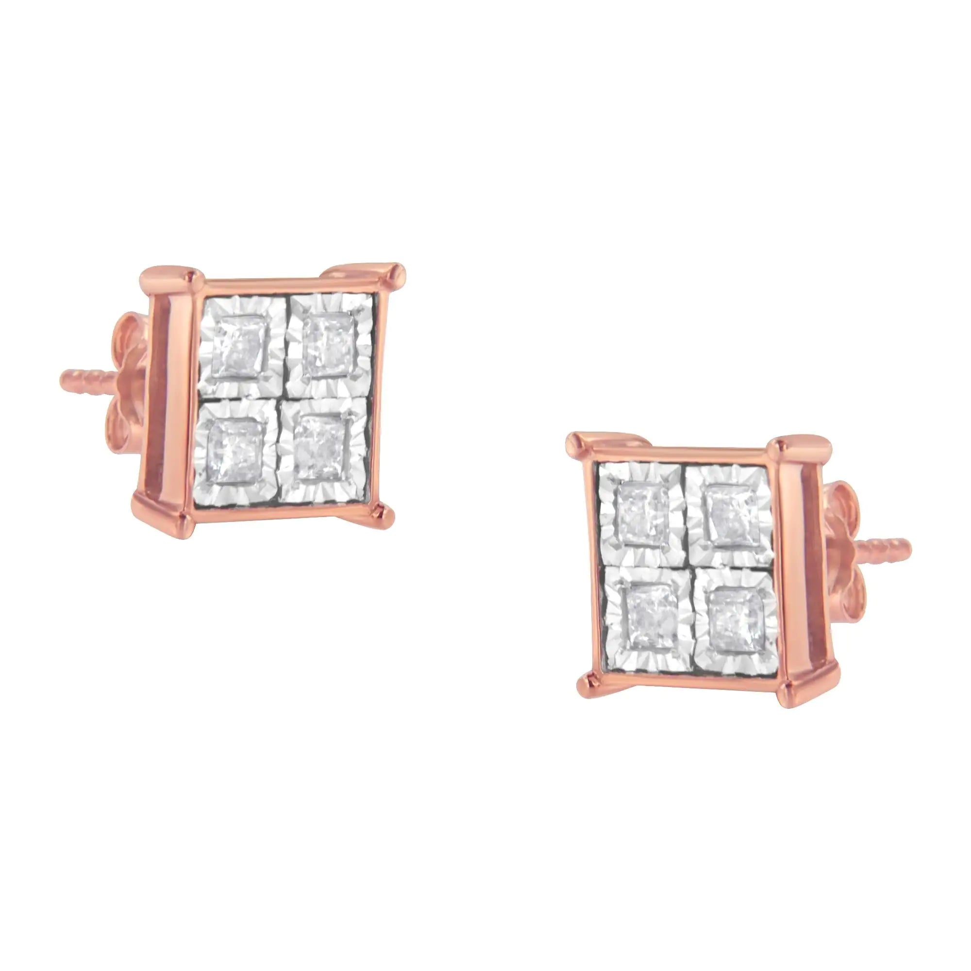 Rose Gold Plated Sterling Silver Diamond Composite Stud Earrings (3/4 cttw, J-K Color, I1-I2 Clarity)