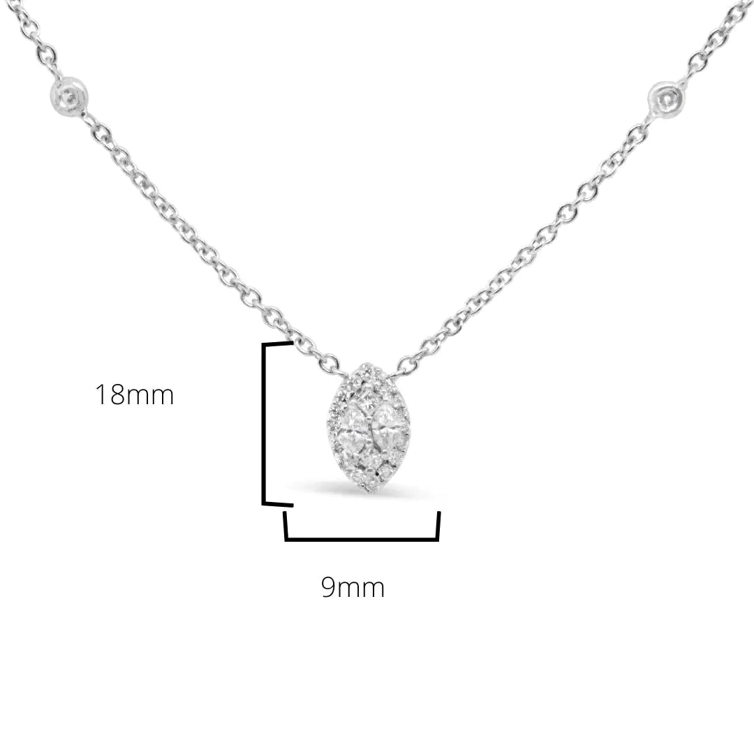 14K White Gold 1/3 Cttw Round Diamond Marquise Shaped Station Necklace - (H-I Color, SI1-SI2 Clarity) - 18&quot;