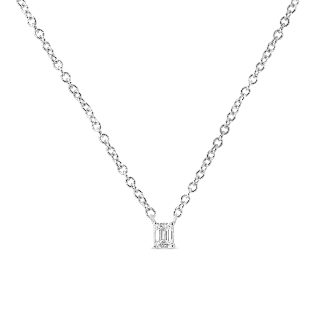 14K White Gold 1/5 Cttw Emerald Shape Solitaire Diamond 18&quot; Pendant Necklace (G-H Color, VS2-SI1 Clarity)