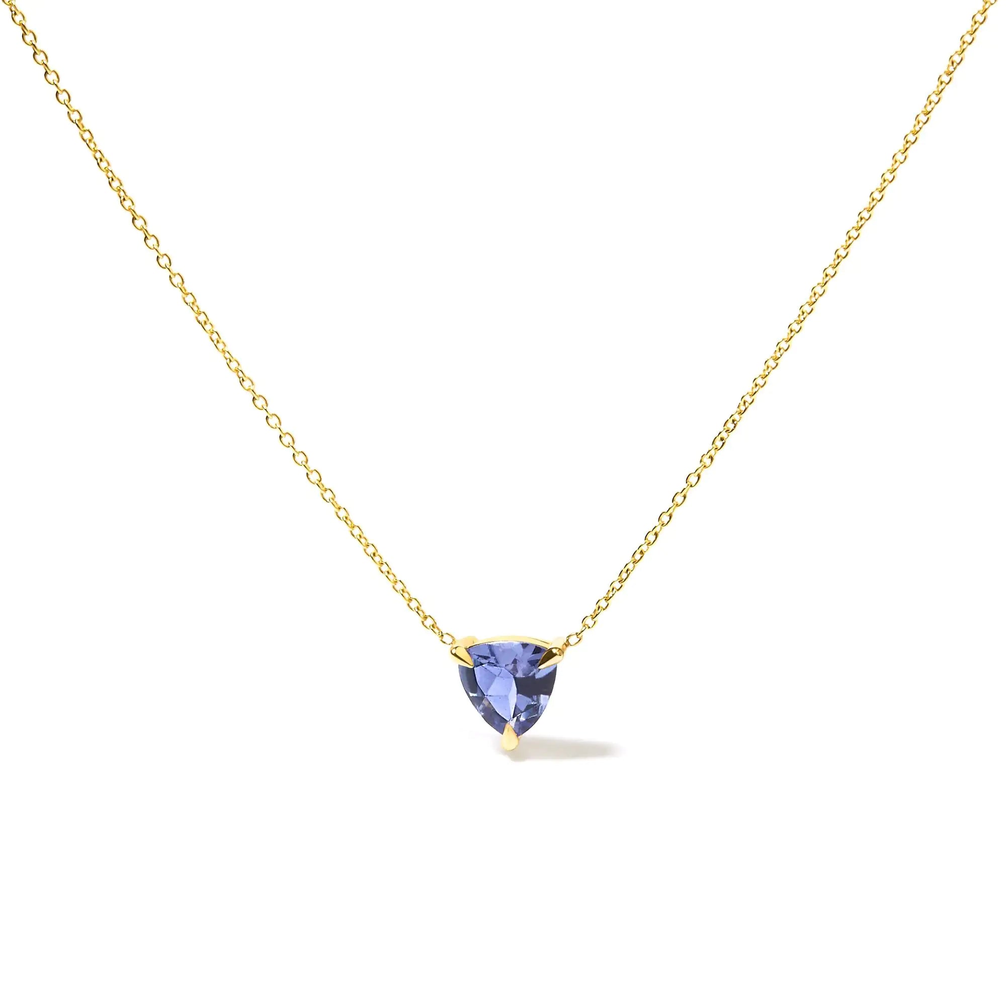 14k Yellow Gold 3-Prong Martini Set Blue Tanzanite Trillion Solitaire 18&quot; Pendant Necklace