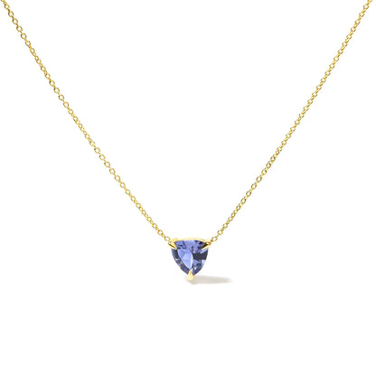 14k Yellow Gold 3-Prong Martini Set Blue Tanzanite Trillion Solitaire 18&quot; Pendant Necklace