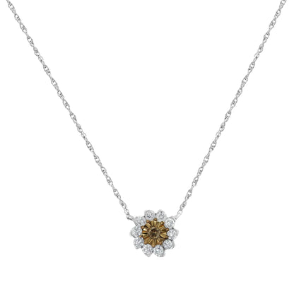 Brown Rhodium over .925 Sterling Silver 1/2 Cttw Diamond Miracle Plate Flower Cluster 18&quot; Pendant Necklace (Champagne and I-J Color, I1-I2 Clarity)