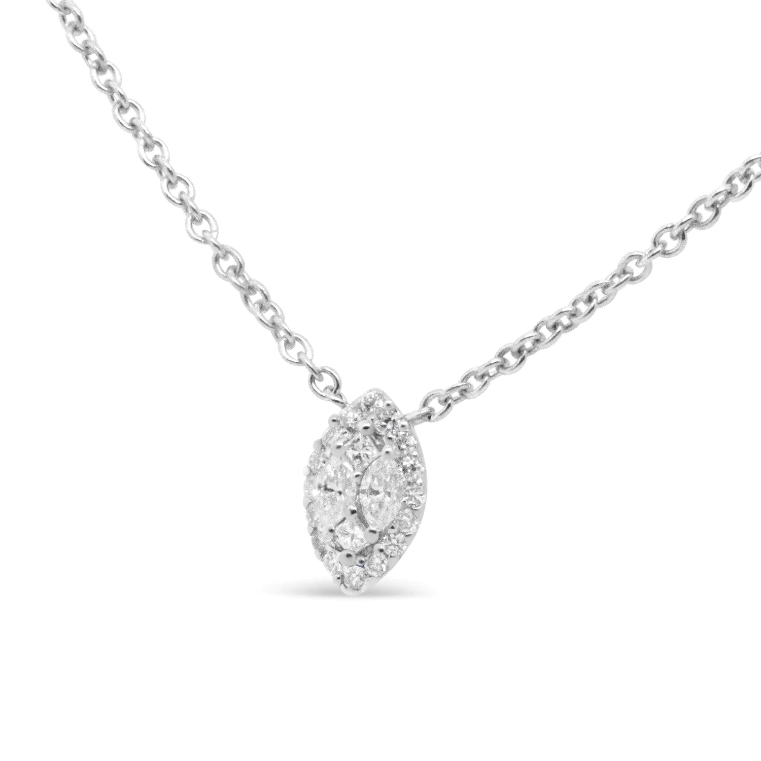 14K White Gold 1/3 Cttw Round Diamond Marquise Shaped Station Necklace - (H-I Color, SI1-SI2 Clarity) - 18&quot;