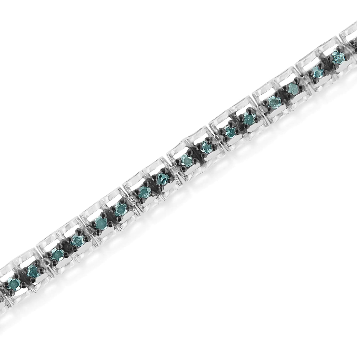 Black Rhodium over .925 Sterling Silver 1.0 Cttw Rose Cut Diamond Double-Link 7&quot; Tennis Bracelet (Blue Color, I1-I2 Clarity)