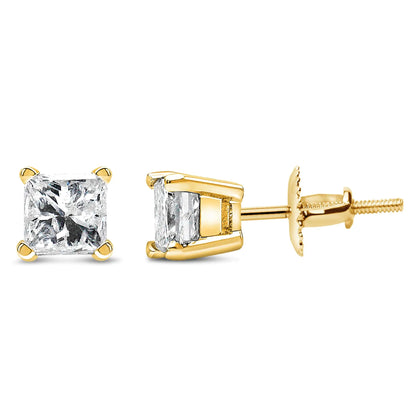 14K Yellow Gold 1/2 Cttw Princess Cut Diamond Solitaire Stud Earrings with Screwbacks (I-J Color, SI2-I1 Clarity)