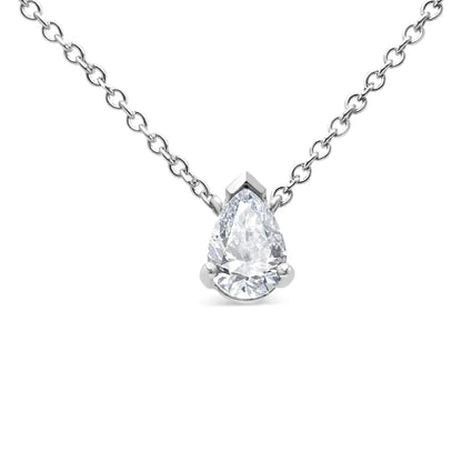 AGS Certified 14K White Gold 1/2 Cttw Diamond Pear 18&quot; Pendant Necklace (H-I Color, VS2-SI1 Clarity)