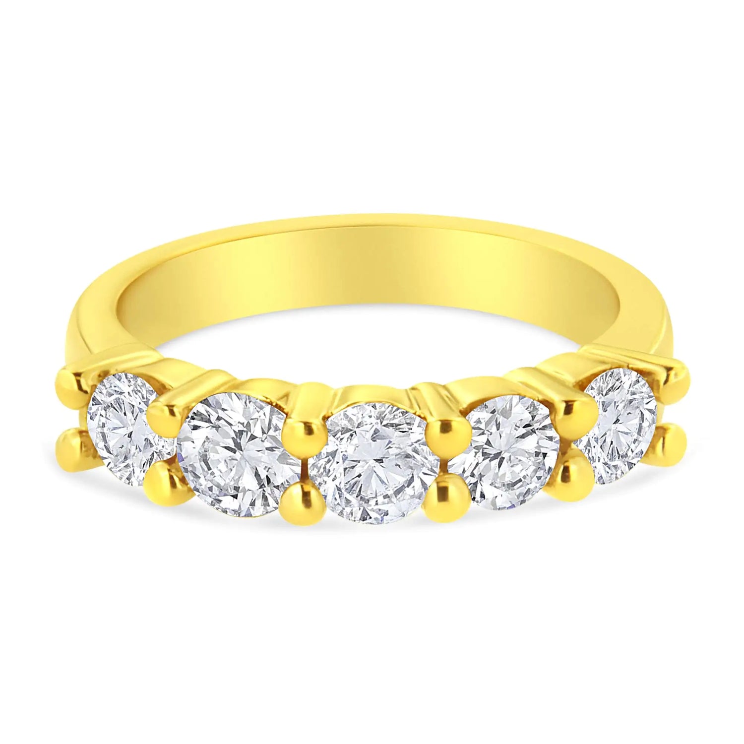 14K Yellow Gold Plated .925 Sterling Silver 1 1/2 Cttw Shared Prong Set Brilliant Round-Cut Diamond Anniversary or Wedding Band Ring (K-L Color, SI2-I1 Clarity)