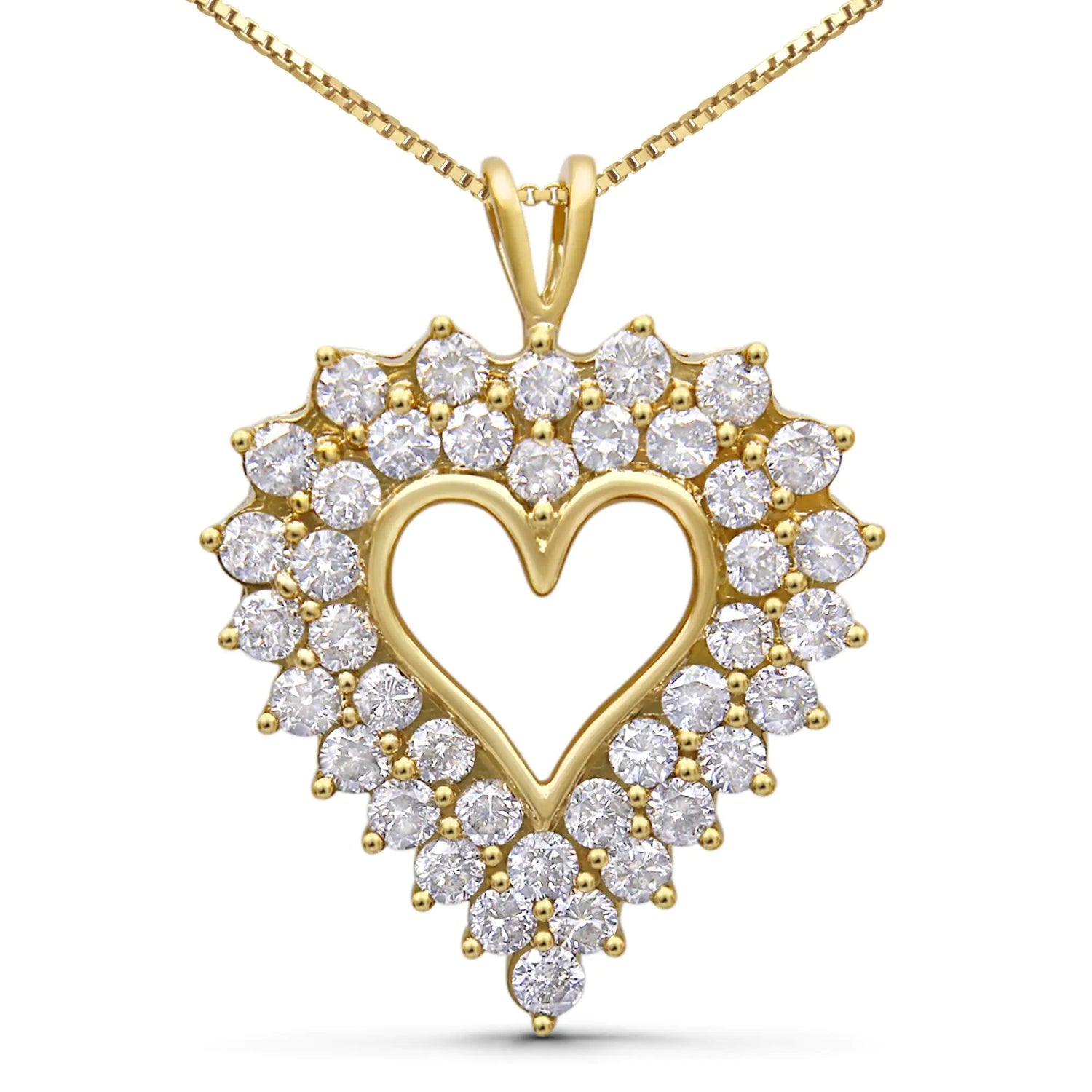 14K Yellow Gold Plated .925 Sterling Silver 4.0 Cttw Diamond Shadow Frame Heart 18&quot; Pendant Necklace (J-K Color, I1-I2 Clarity)