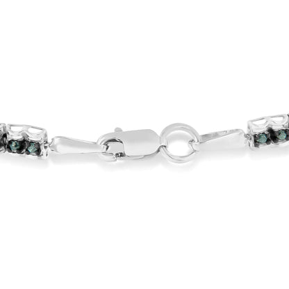 Black Rhodium over .925 Sterling Silver 1.0 Cttw Rose Cut Diamond Double-Link 7&quot; Tennis Bracelet (Blue Color, I1-I2 Clarity)